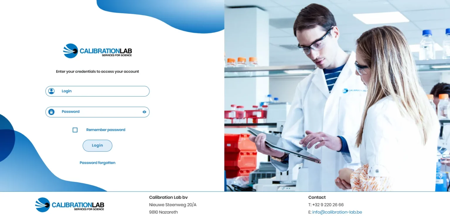 Screenshot van het pipet portal van Calibration Lab